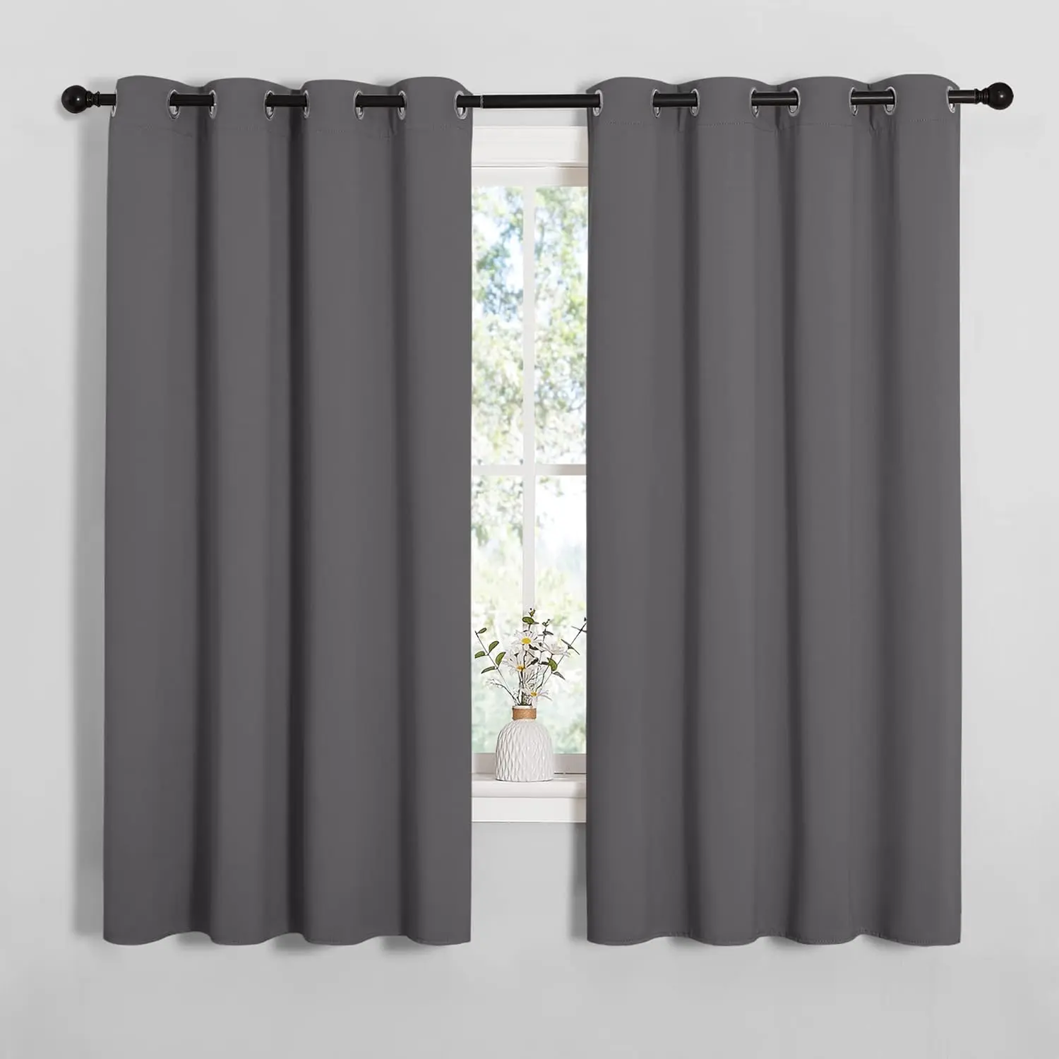 NICETOWN Grey Blackout Curtain Panels for Bedroom, Thermal Insulated Grommet Top Blackout Draperies and Drapes for Basement (2 Panels, W55 x L68-inch, Grey)