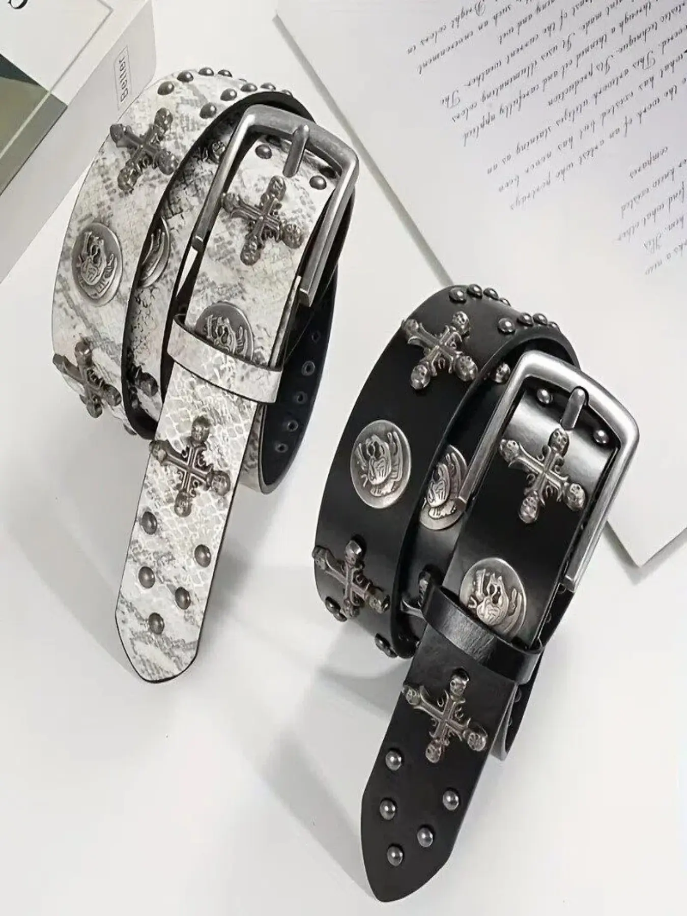 Vintage Snake Skin Punk Style Rivet Belt, PU Leather Belt, Adjustable Belts, Cross Decoration Women's Jeans Waistband, Unique Design, Retro Look, Fashion Accessory, Styling Cross Belt, Casual Belt