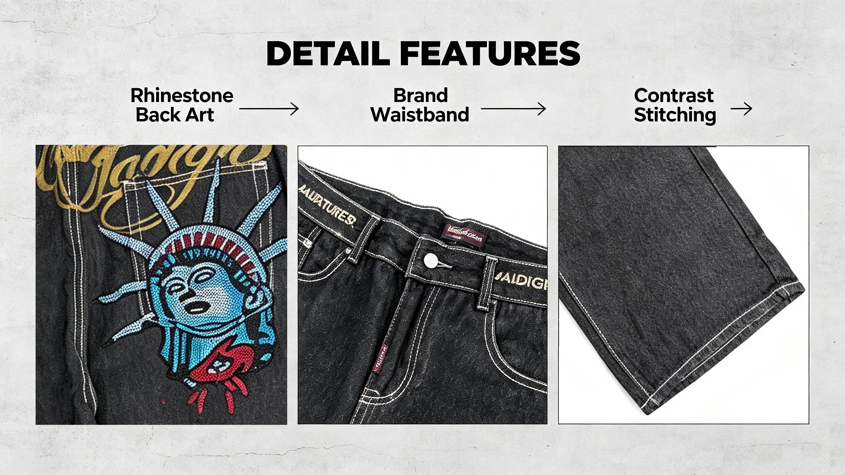 Women's Wide Leg Jeans Y2K Letters Embroidery Stitch Jeans Casual Everyday Street Style