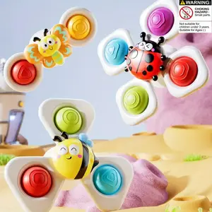 3pcs Colorful Cartoon Animal Suction Cup Spinning Tops - Fun Educational Toy for Kids, Enhances Coordination & Fine Motor Skills, Perfect for Bathtime, Dining Table, and Bathroom Play, Great Holiday Gift, Kid Toy, Bathtub Playtime, Playful Design, Texture