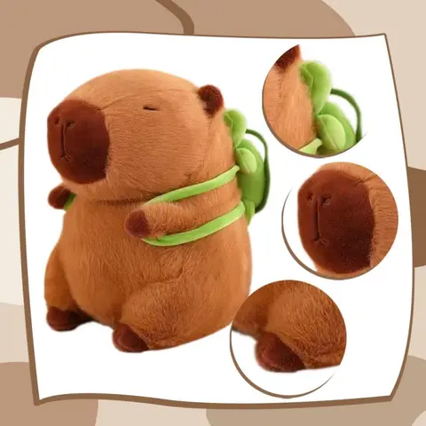13-Inch Elastic Plush Cotton Capybara Stuffed Doll (1Pcs, 23cm) with Turtle Backpack, 17-Inch Unisex Cute Collectible Hugging Pillow, Kids' Birthday Gift, Living Room House Decoration That Bounces Back