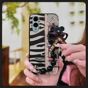 cute Skin-friendly feel Phone Case For Fujitsu Arrows F-52E/We2 silicone Anti-knock Bear bracelet Dirt-resistant Black pearl pendant protective case Simplicity soft case Cartoon