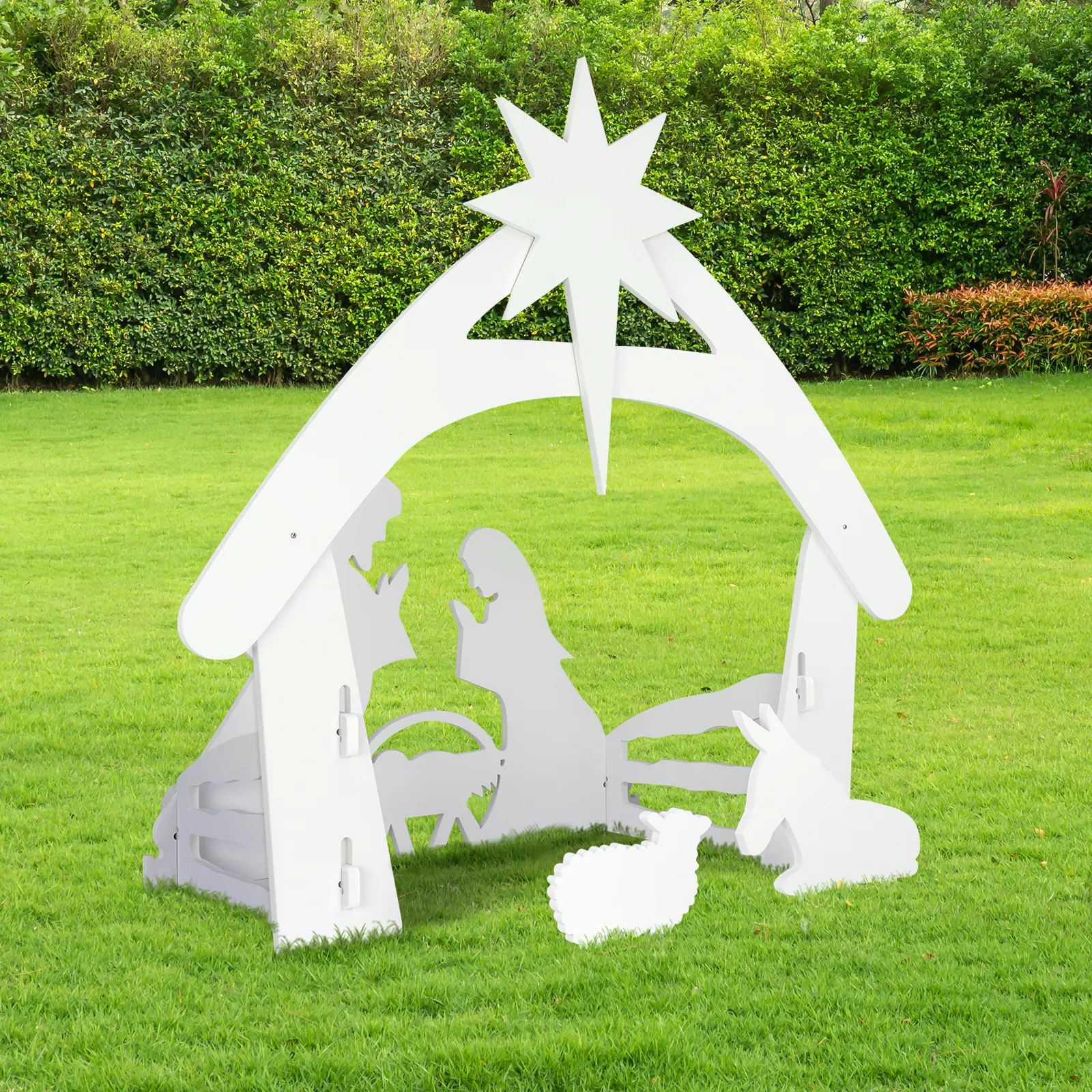 Ubesgoo White PVC Christmas Nativity Scene Yard Decoration, 116*53*112cm Festive Home Decor