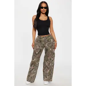 Petite Bree Camo Stretch Cargo Jean - Olive/combo