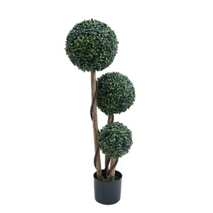 Garvee Artificial Triple Ball Boxwood Topiary Tree with Pot - Lifelike Faux Milan Grass Topiary for Indoor and Outdoor Home Decor, Perfect for Front Porch, Garden, Office, and Balcony