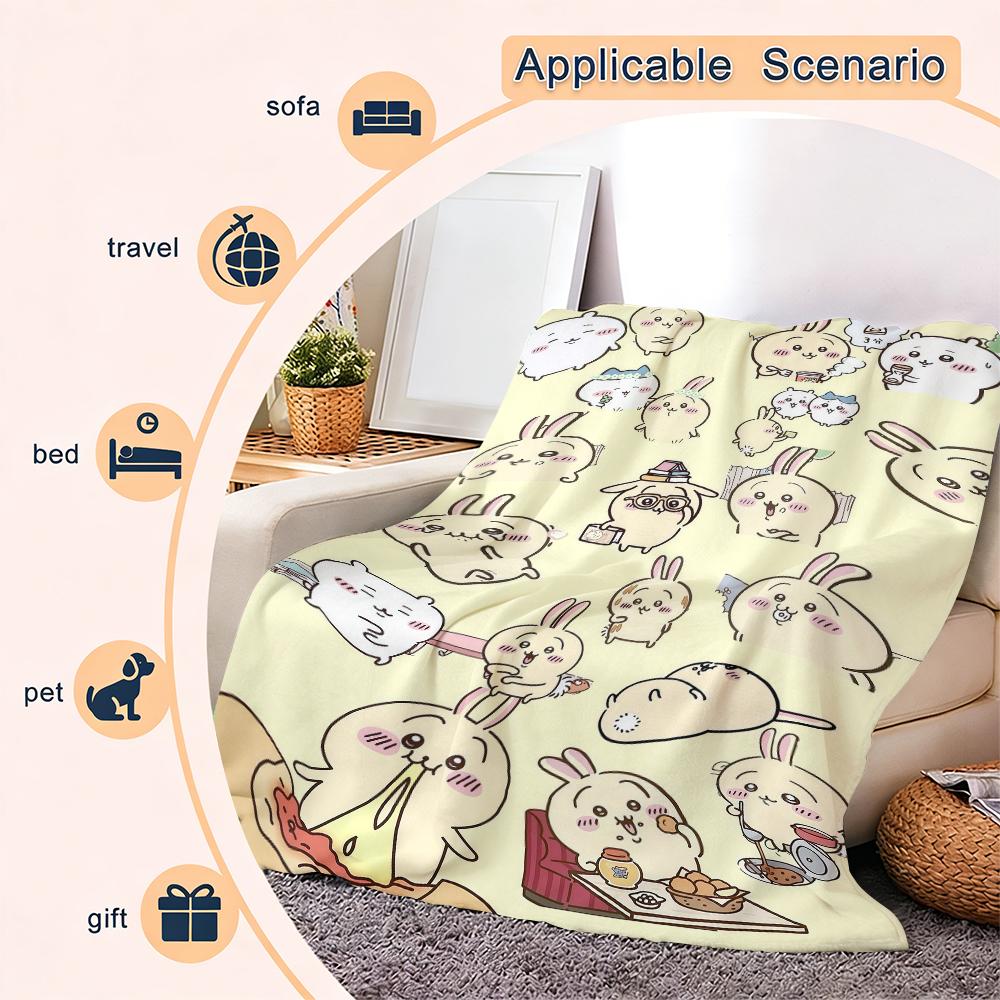 Countdown Sale! Kawaii Chiikawa Rabbit Doodle Blanket – Cozy Fluffy Plush for Cute Aesthetic Lovers  Soft & Cuddly Gift to Wrap Your Loved Ones in Cuteness Fluffy Plush for Lazy Days, Anime Marathons & Snuggles Suitable for all four seasons