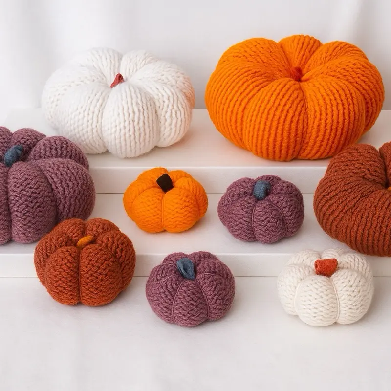 Stuffed Pumpkins - Knitted Decorative Pumpkins in Various Colors for Autumnal Decorations