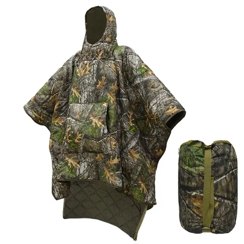 LOOGU Unisex Camo Poncho Liner Blanket - Water-repellent Polyester-Cotton Outdoor Blanket, Hollow Cotton Insulated Survival Supplies, Space-saving Easy-care Foldable Camping Survival Tool for Camping Hiking