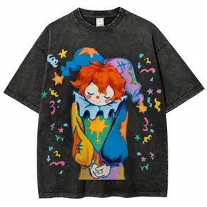 Valentine’s Day Shirts — Vintage distressed cute clown — Vintage pretty clowns tee — Funny circus clown cute oversized washed T-shirt — Unisex streetwear
