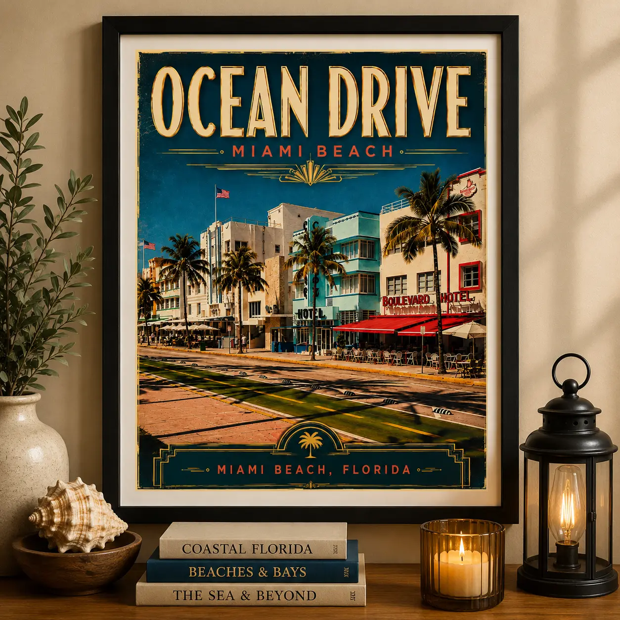 Ocean Drive Miami Beach Poster | Vintage Miami Beach Art Print