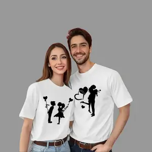 Matching Couple T-Shirts Spring Summer Casual Love Themed Tops with Heart Balloon Graphics Crew Neck Short Sleeve Perfect for Women Men Romantic Outfit Couple Clothing Polyester Fabric