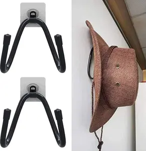Universal Cowboy Hat Rack Hat Holder Hat Organizer Hat Hanger Hat Hooks Hat Storage Organizers Hat Wall Mount for Storage and Display - Adhesive Metal Hooks - 2 Pack - No Hat