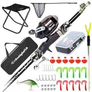 DaddyGoFish Kids Fishing Pole Rod Reel Combo Tackle Box Starter Set with Collapsible Chair & Spincast Reel for Boys Girls Toddler Youth Age Beginner Little Children Junior Anglers