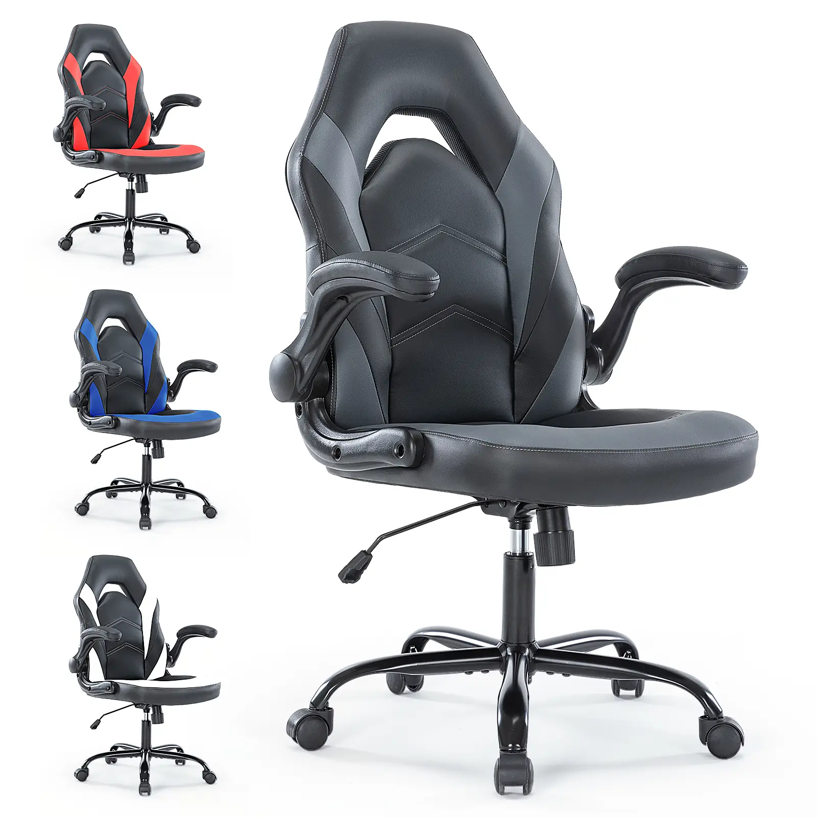 Sweet Furniture Ergonomic Computer Gaming Chair with PU Leather Lumbar Support, Height Adjustable (Home Office Desk)