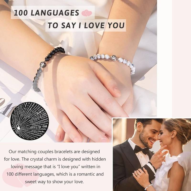 I Love You 100 Languages Bracelets Couples Gifts To My Men, Boyfriend, Girlfriend, Husband, My Love, Soulmate, Fiance - Anniversary Valentines Day Birthday Christmas for Him and Her I Love You 100 Languages Bracelets Couples Gifts To My Men, Boyfriend, Girlfriend, Husband, My Love, Soulmate, Fiance - Anniversary Valentines Day Birthday Christmas for Him and Her