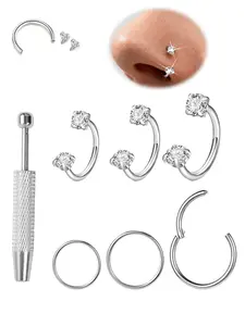 Women's Cz Horseshoe Nose Ring, Hypoallergenic 316L Stainless Steel, 20g Zircon Spiral Nose Ring, Rhinestone Decorative Body Jewelry