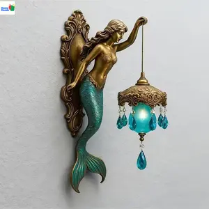 ermaid Wall Lamp Creative Nautical Bohemian Ocean Mermaid Art Wall Light - Vintage Battery-Powered Cordless Night Lamp with Soft Glow, Elegant Fantasy Themed Lighting for Bedroom, Hotel, and Restaurant Decor, Perfect Gift for Christmas and New Year brass