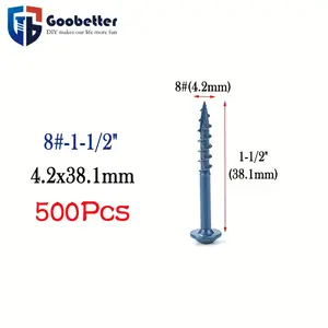Blue Square Head Coarse Thread Wood Screws - 500PCS 8x1.5in, 400PCS 8x2.5in - for Woodworking, Furniture Assembly