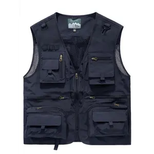 Men's Versatile And Casual Cargo Vest Jacket With Multiple Flap Pockets, Zip Up V-neck Vest Coat With Breathable Mesh, Suitable For Fishing Wear And Outdoors Activities