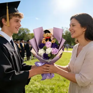 Doctor Bear Flower Bouquet, Fabric Artificial Flowers, Decorative Flowers, Plush Teddy Bear Bouquet, Perfect for Graduation Party, Mother's Day Gift, Valentine's Day Gift