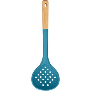 Kitchen Ladle Strainer Large Slotted Spoon High Heat Resistant BPA Free Non Stick Cooking Skimmer For Draining Frying 13.2inch Blue