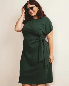 Crescent Breton Stripe Knot Dress - Solid Conifer