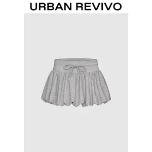URBAN REVIVO Balloon Mini Skirt (UYV550037) - Women's Casual Comfy Skirt, Drawstring Design, 2025 Fashion Style Clothes, Chic Elegant Womenswear Bottoms for Everyday Outfits