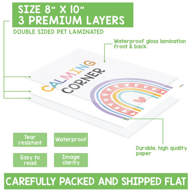 Calming Corner Classroom Posters 12 Pcs 8x10 Inches, Mental Health Therapy Office Decor for Kids Toddler, Emotional Intelligence, Big Feelings, Visual Learning Tools, Teaching Supplies, School Supplies