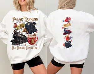 Polar Express Sweatshirt Hoodie T-Shirt, Train To North Pole Shirt, Retro Christmas Movie Sweater, Holiday Shirt Gift