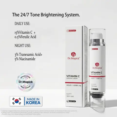 Dr.Mopick Dual Chamber Vitamin C Skincare Cream, Brightening Day and Night Serum with Tranexamic Acid and Niacinamide for All Skin Types, Long-Lasting Hydration,travel essentials
