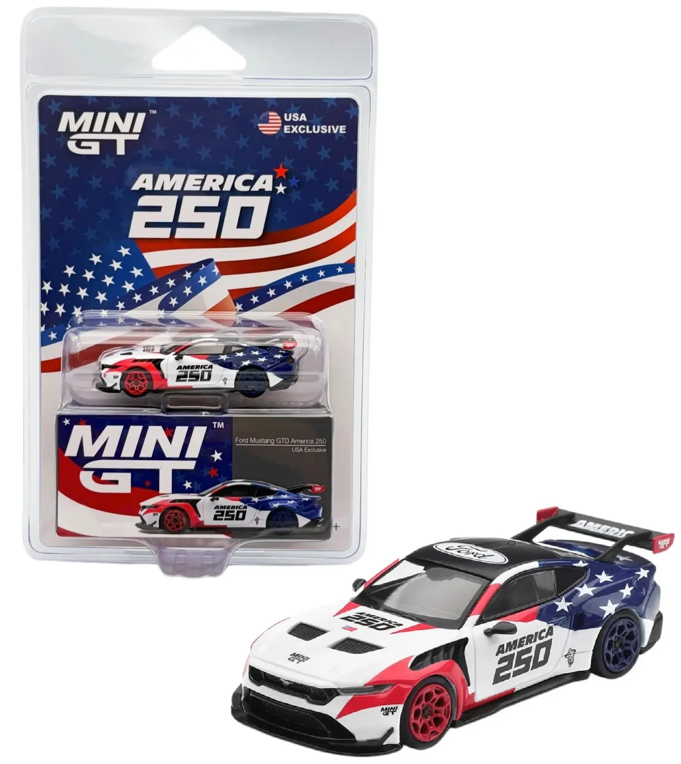 Mini GT 1:64 Ford Mustang GTD America 250 USA Exclusive Diecast Model Car Limited Edition MGT01301