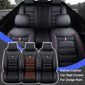 For Dodge Ram 1500 2500 3500 2009-2020 2021 2022 2023 Pickup Trucks Car Seat Covers Full Set PU Leather Front Rear Cushion Non-slip Pad Mat Waterproof