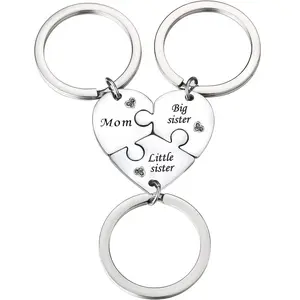 Mother Big Sister Little Sister Necklace for 3,  Daughter Keychain for 3