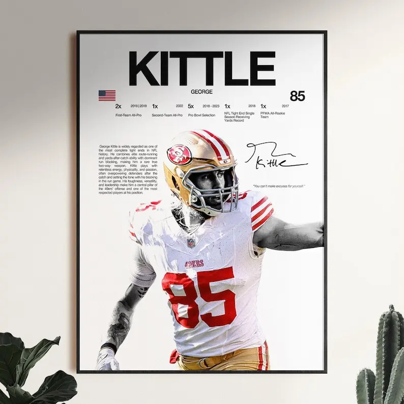 George Kittle Poster, Wall Print, Football Digital , Poster Print, Sports Decor, San Francisco 49ers Poster, Gift