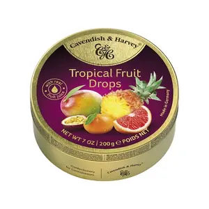 Cavendish & Harvey Tropical Fruit Hard Candy Drops 7 Ounce Tin - Sweet Snack in Tin