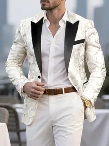 Men's Casual Fitted Suit Blazer Jacket, Luxury Floral Leaf Print Pattern Texture Outerwear, Perfect for Weddings & Parties, Fashion Essential for All Seasons