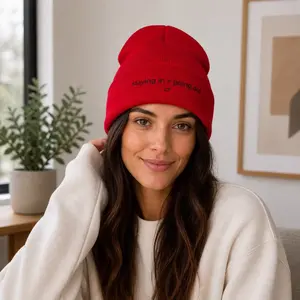 Minimalist Embroidered Beanie, 12" Cuffed Unisex Style in Soft Turbo Acrylic, Hypoallergenic Fashion Accessory