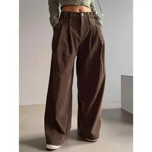 Autumn and winter new elegant women's low waisted corduroy wide leg pants - brown, limited time flash sale, summer clearance big discount, suitable for casual daily outings, dates and vacations, platform big discount promotion for women's bottoms