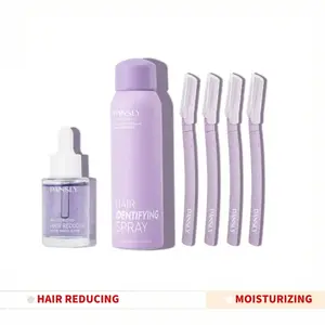PANSLY Facial Hair Removal Kit, Hair Identifier Spray 100ml, Moisturizing After-Shave Serum 30ml & 4 Precision Facial Razors, At-Home Dermaplaning Grooming Set for Women