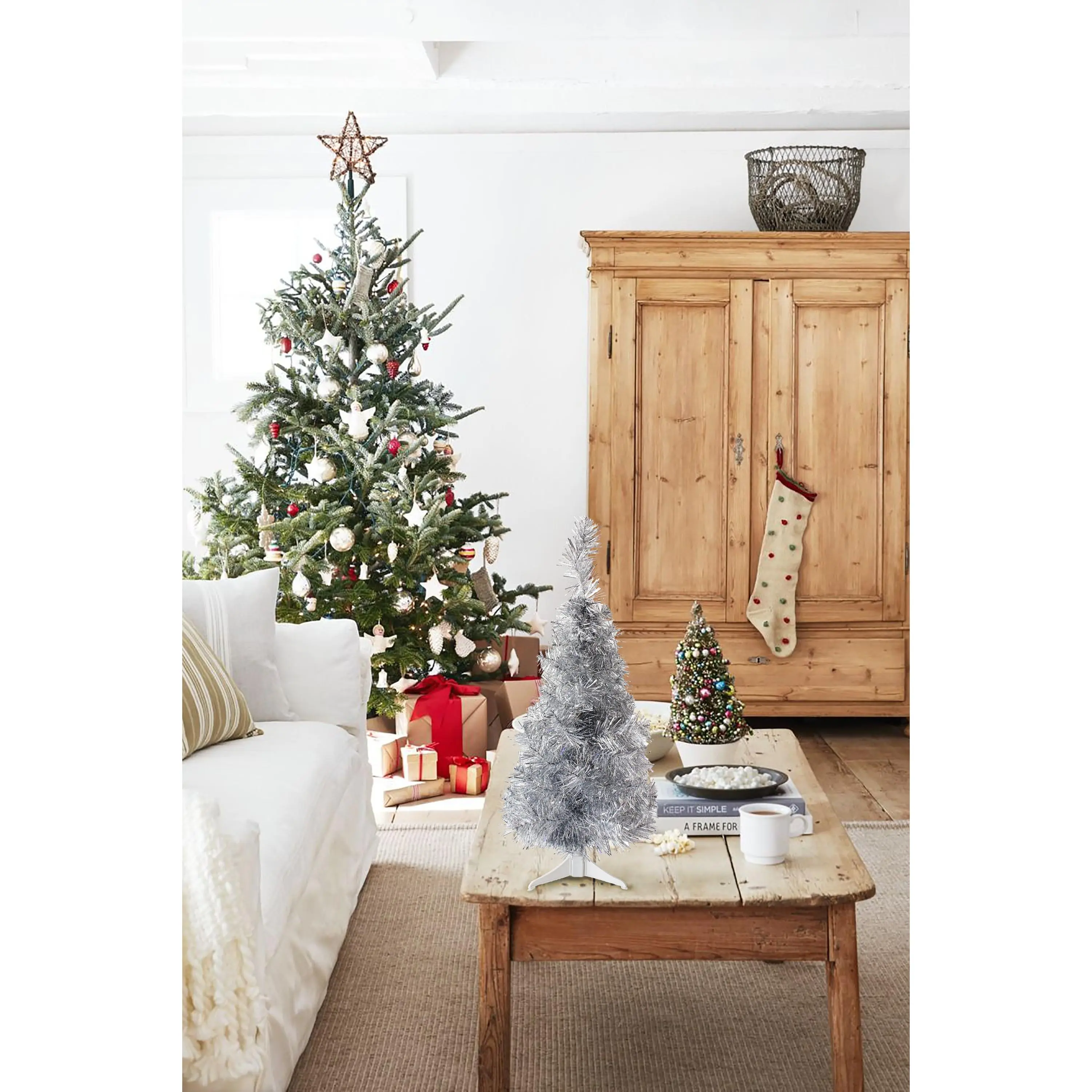 Perfect Holiday Silver Tabletop Christmas Tree Holiday Décor with Stand 2FT