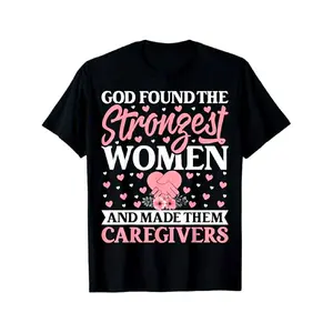 Plus Size - Women'S Plus-Size Funny Christian T-Shirt - "God Found the Strongest Women & Made Them Caregivers" Inspirational Message, 180gsm Heavyweight, Relaxed Fit Crew Neck Short Sleeve, Faith-Based Humor Gift for Nurses, Caregivers Casual Oversized