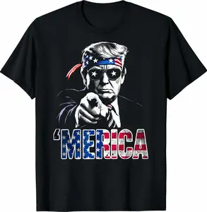 Happy 4th Of July 'MERICA TRUMP American Flag USA T-Shirt
