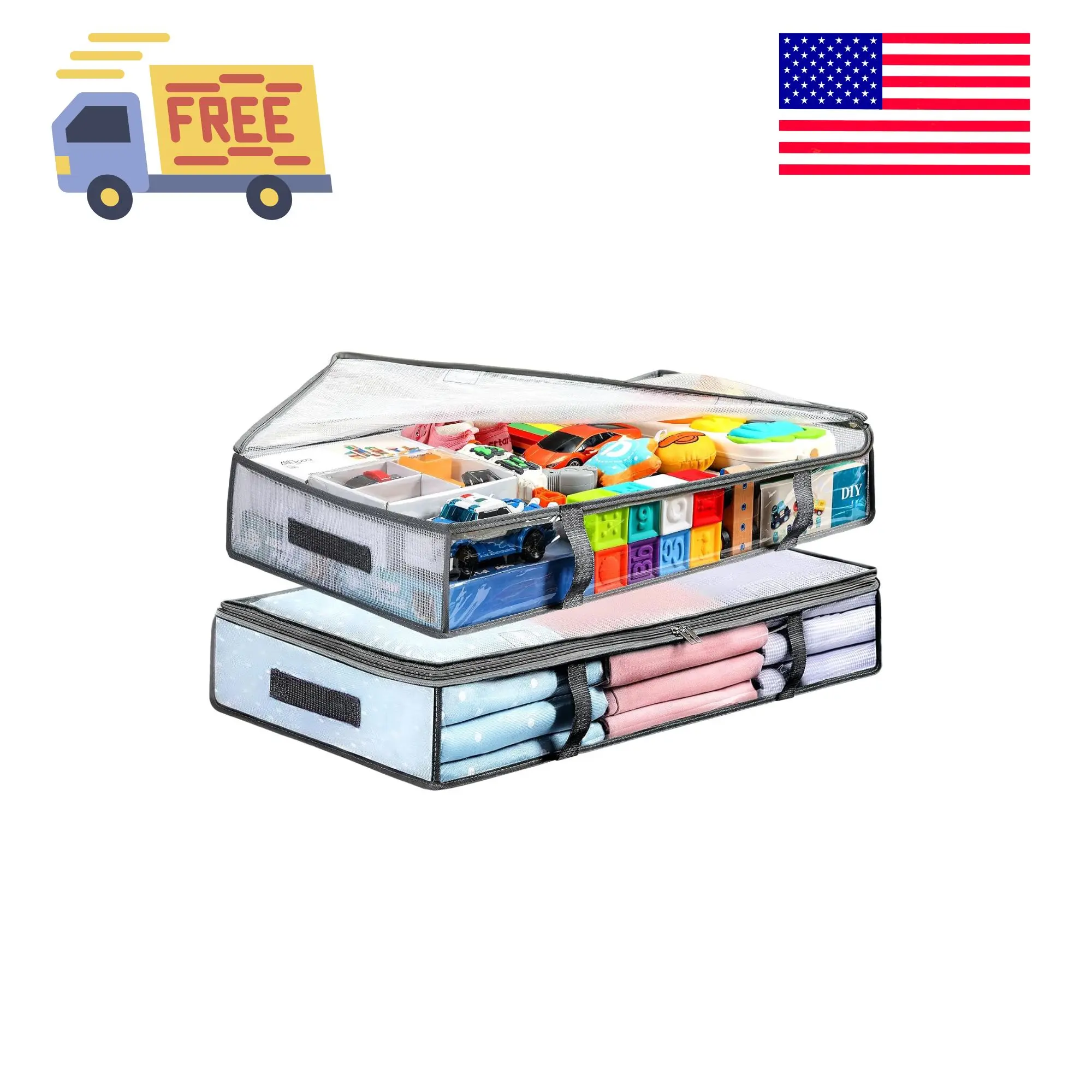 2 Pack Under Bed Storage Containers Bins, Humid-Proof Plastic Underbed Storage Bins