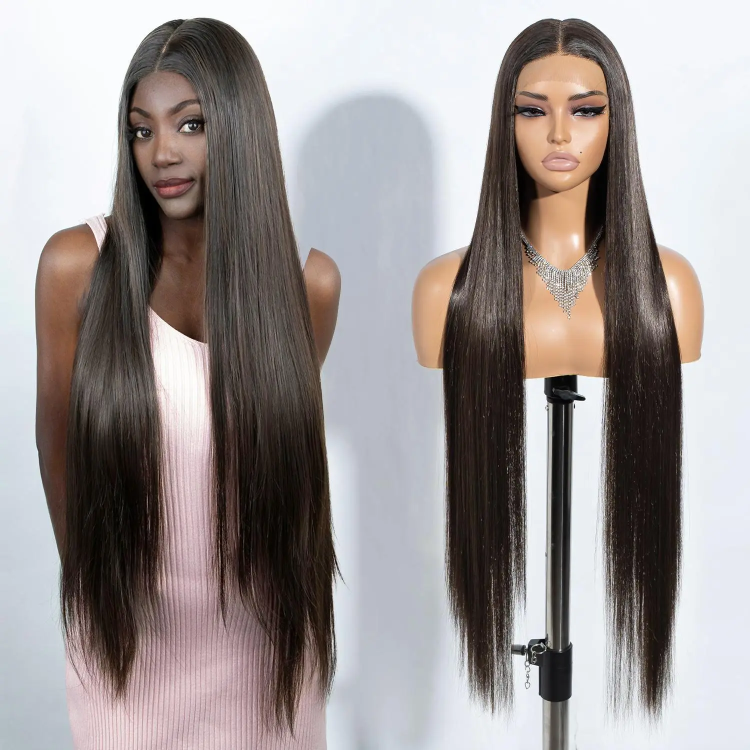 38” Super Long Straight Wigs Lace Front Synthetic Noble 38 main image 2