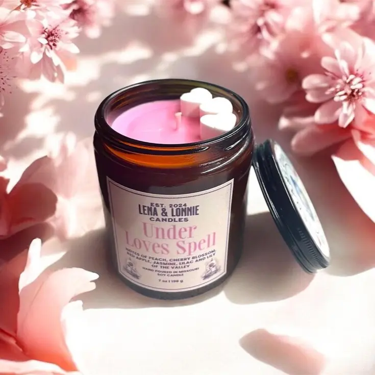 UNDER LOVE SPELL Candle, 7oz, Soy | Peach & Cherry Blossom Scent | Hand Poured | Best Gift for Her, Mother's Day, Bestie