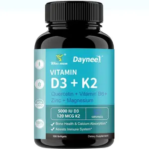 Winstown Vitamin D3 & K2| 5000 IU +120 mcg, Immune Support & Bone Health, Made with Coconut Oil,100 Softgels Natural Extra Strength