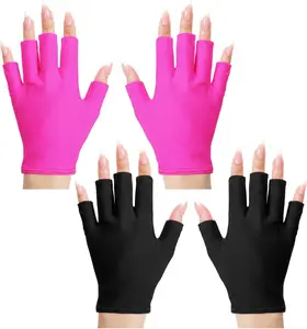 2 Pairs UV Gloves for Gel Nail Lamp, UPF Fingerless UV Protection Gloves for Manicures, Nail Art, Outdoor Activities, Black and Pink