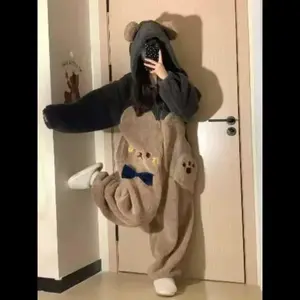 1pcs Women's Cute Cartoon Bear Hoodie Dress, Unicorn Design Winter Role Play Onesie, Christmas Party Casual and Pajamas