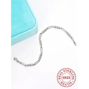 S925 Sterling Silver Synthetic Moissanite Decorated Bracelet, Fashionable Jewelry for Women & Girls, Trendy All-match & Exquisite Jewelry for Birthday Gift