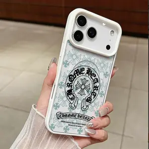 Mint Green Chrome Hearts Pattern Phone Case for iPhone 17 AIR 17 PRO 16 PRO15 PRO MAX 14 PLUS 13 PRO 12 11 PRO XS MAX X XR Plus  Shockproof Protective Cover Full Protection Anti-DropSolid color large-pore